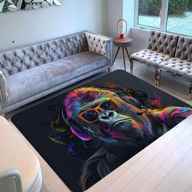 Monkey Rug & Home Decor-Cool Gorilla Black Area Rugs-Animal Monkey Rug Carpet Durable & Non-Slip Modern Rugs for Living Room Bedroom Man Cave Decorative-C84XE