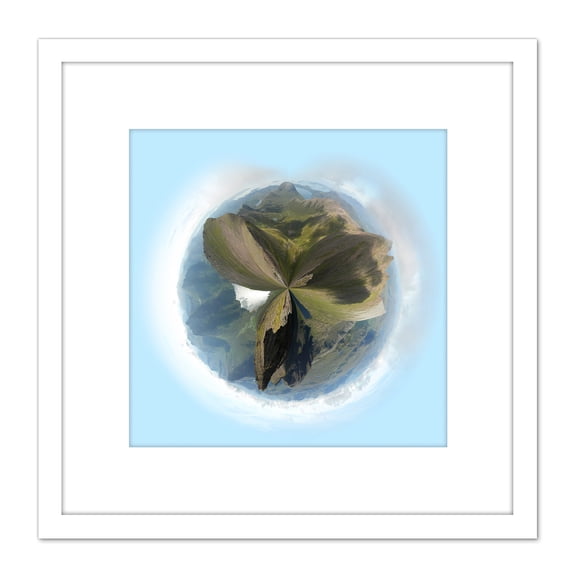 Little Planet Effect An Teallach Scotland Panorama View Photo 8X8 Inch Square Wooden Framed Wall Art Print Picture with Mount