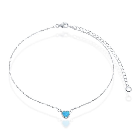 TheJewelryHut Fancy Designer Sterling Silver Blue Inlay Opal Heart Choker