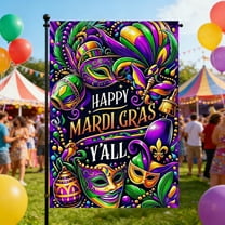 Mardi Gras Garden Flag, Double-Sided Carnival Masquerade Ball Party Outdoor Decor, Reversible Polyester Hanging Flag for Yard, Porch, & Fence,A