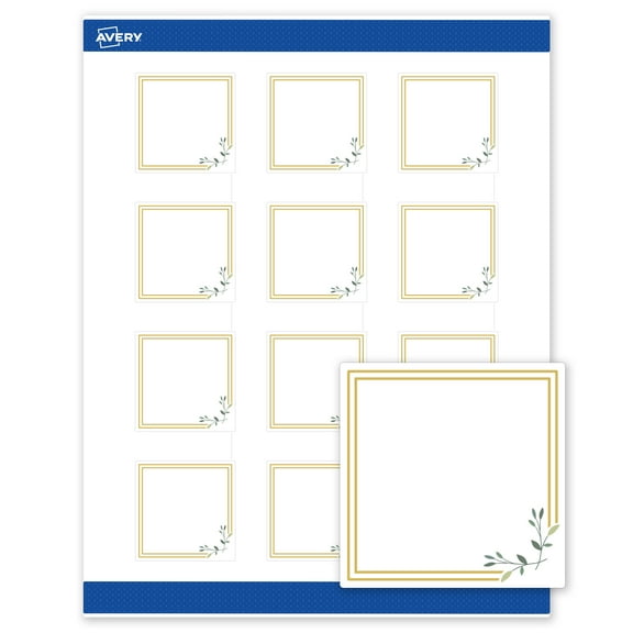 Avery 2" x 2" Labels, Gold Double Border with Florals, 120 ct, Matte, Double Gold Border with Florals