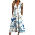 thumbnail image 4 of TSADFHJI Jupes pour Femmes Longueur Courte Lin Mode Féminine Impression Numérique Poche Col en V Personnalité Robe Décontractée Ample L Bleu, 4 of 4