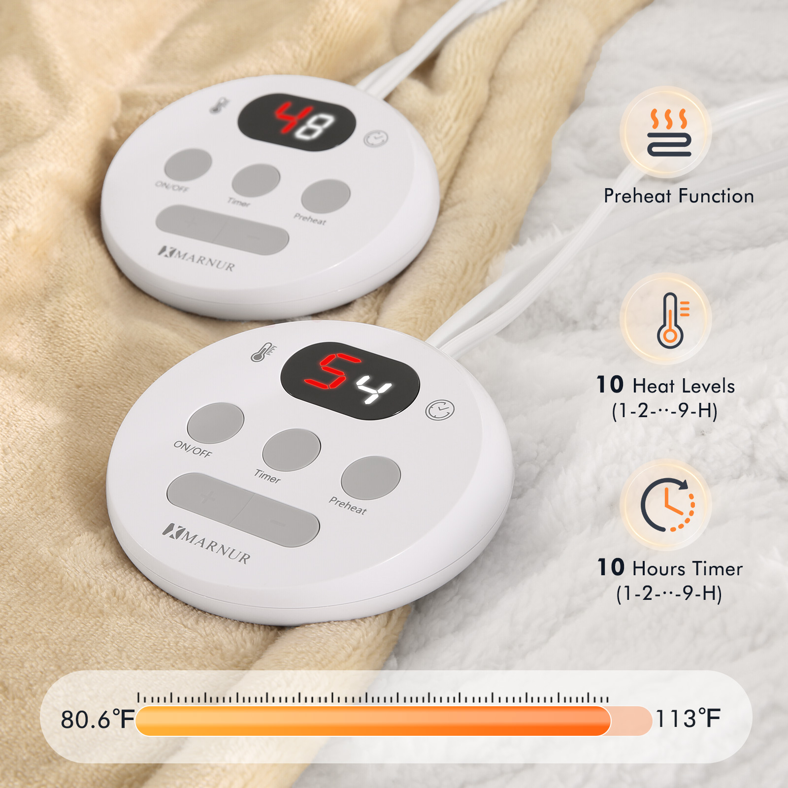 MARNUR Heated Blanket Queen Size, 84x90 Inches, Beige photo 4