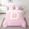 thumbnail image 2 of Feelyou Fashion Pink Stripes Bedding Comforter Set 7 Pieces for Teen, Initial D Letter Full Bedding Set, Cute Princess Cartoon Reversible Fitted Sheet Flat Sheet, Lightweight Room Decor, 2 of 8