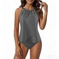 thumbnail image 3 of qolati Tankini Swimsuits for Women Two Piece Bathing Halter Crewneck Suit Slit Hem Swim Tank Tops High Waisted Bikini Bottom Beach Swimwear Gray M, 3 of 9