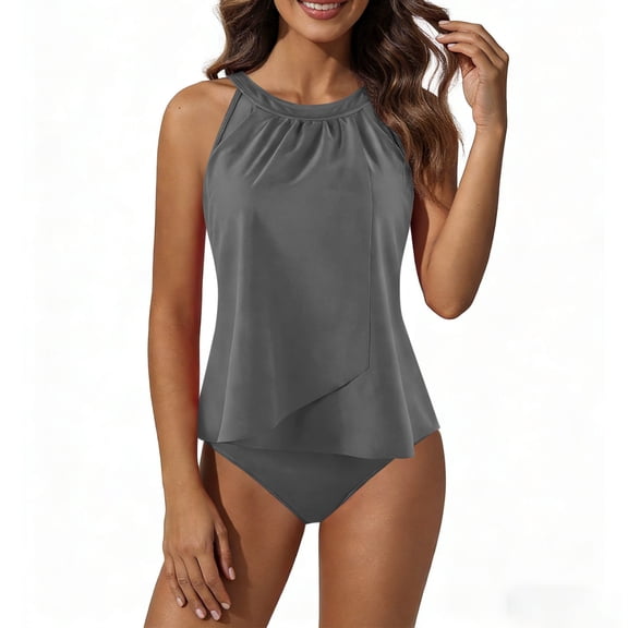 SuDongPo Womens Ruffle High Waisted Tankini Swimsuit Tummy Control Bathing Suit Summer Beach Swimwear with Bottom