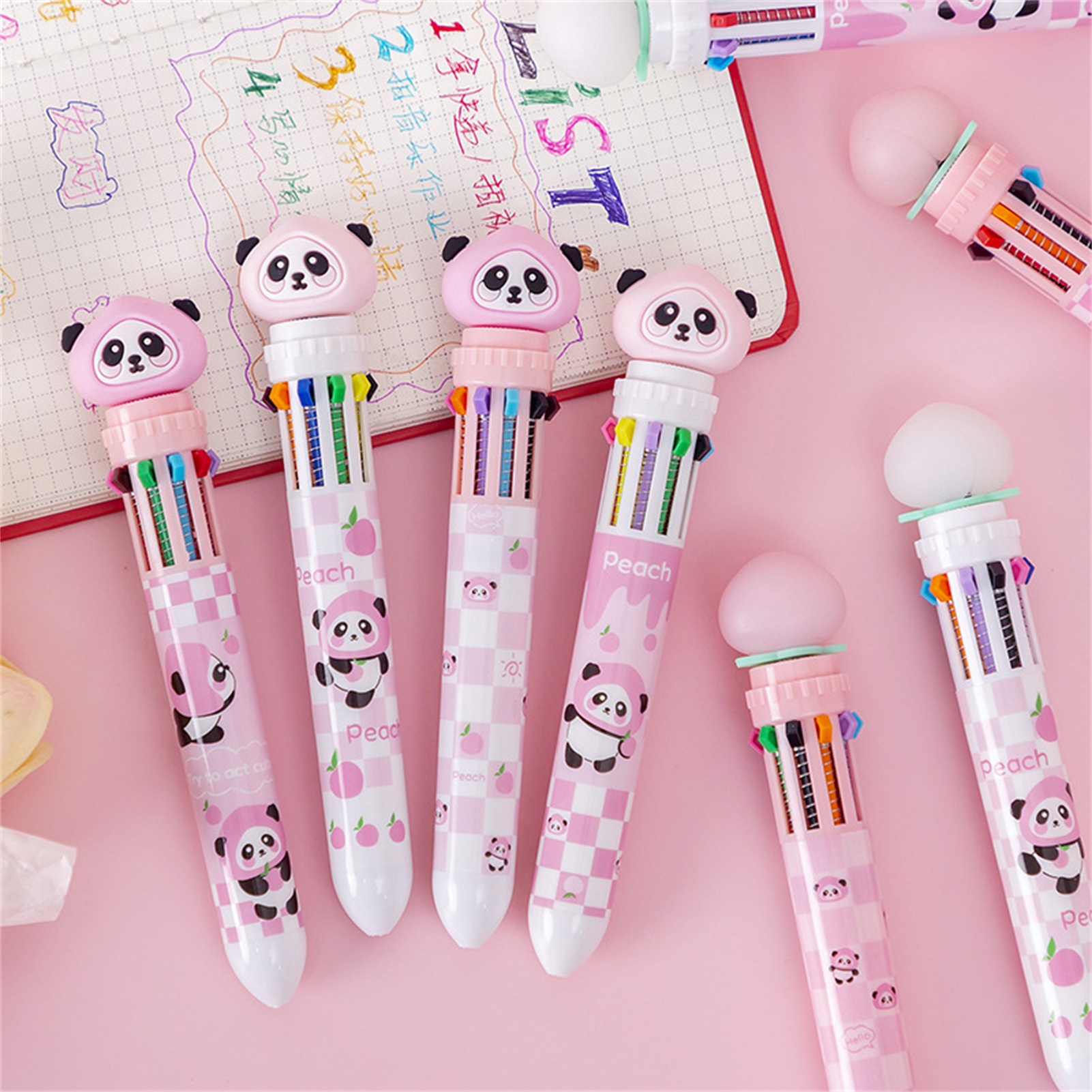 Ballpoint Pen Cartoon Panda Pattern 10 Colors Leakproof Skipfree Scrapbooking Plastic No