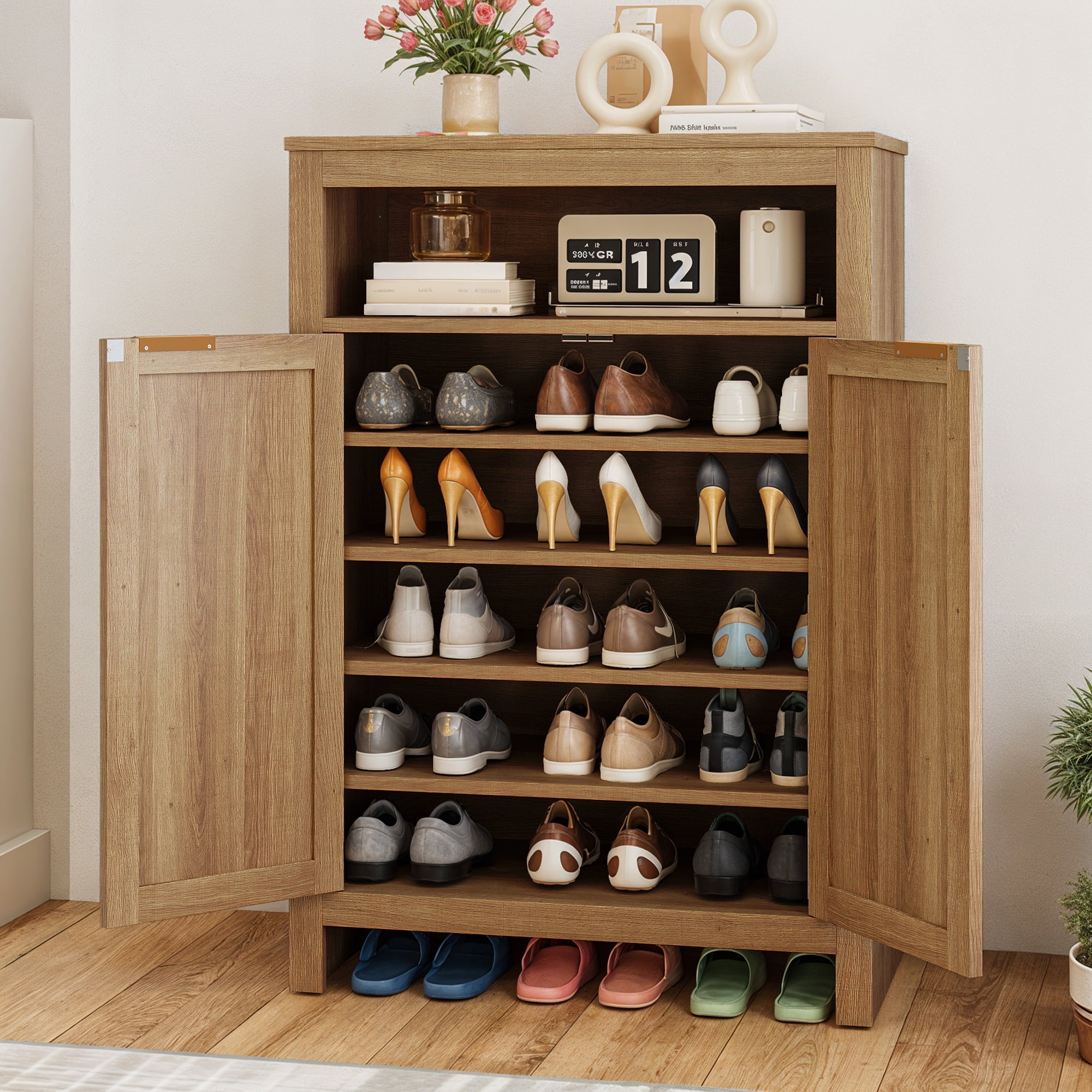 Miniyam Shoe Cabinet, Free Standing Shoe Organizer with Flip
