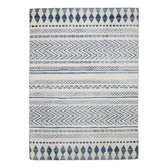 Linon Indoor Outdoor Machine Washable Skip Accent 2'x3' Rug in Ivory and Blue