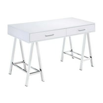 ACME Coleen Writing Desk(Same AC00901), White High Gloss & Chrome