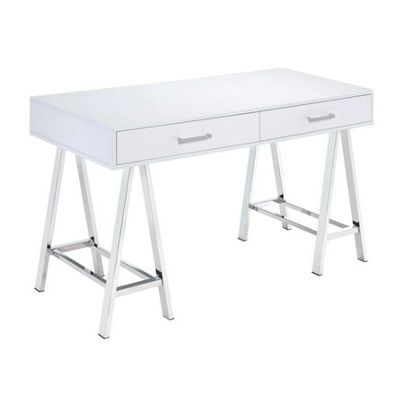 ACME Coleen Writing Desk(Same AC00901)  White High Gloss & Chrome