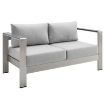 Modway Shore Sunbrella® Fabric Aluminum Outdoor Patio Loveseat in Silver Gray