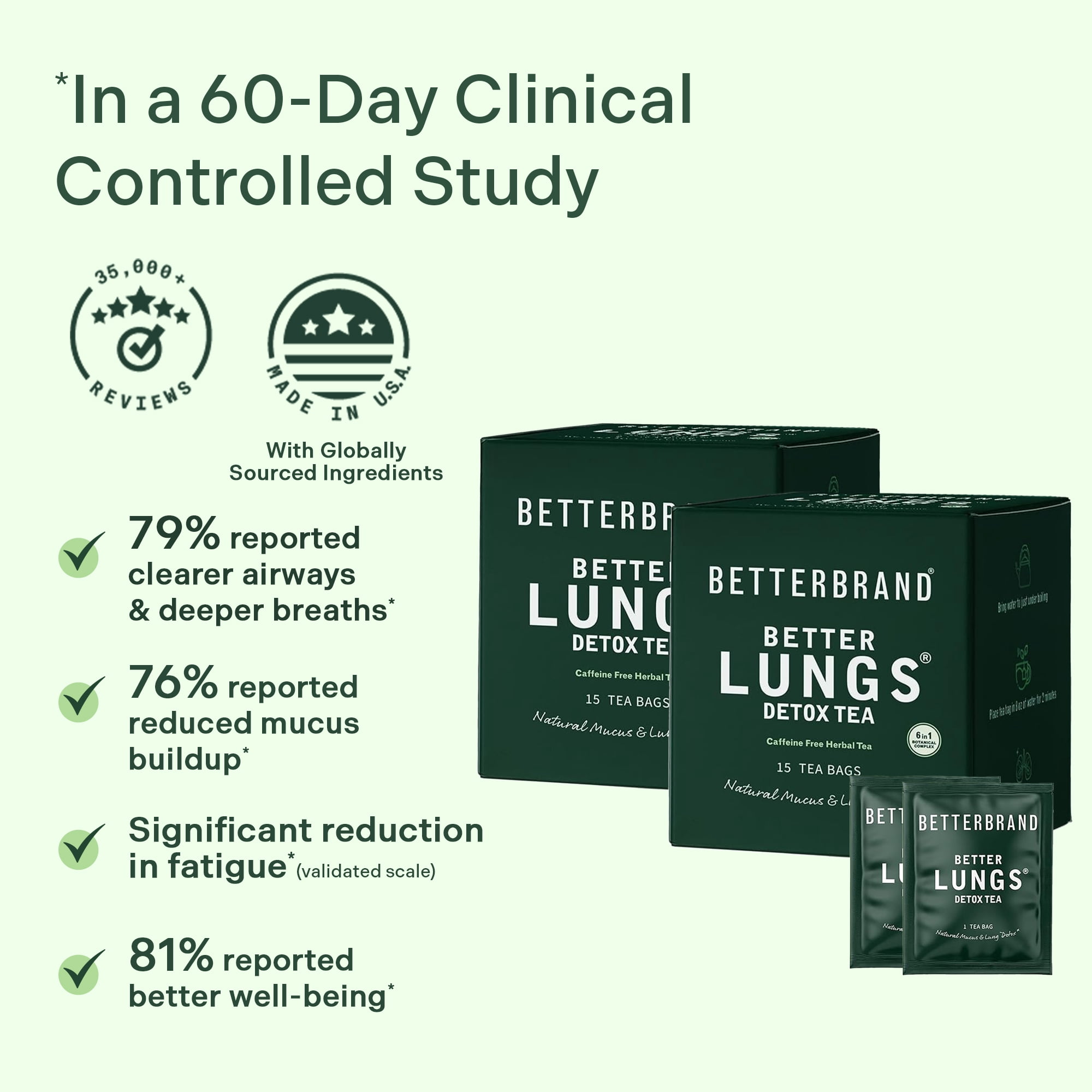Betterbrand Mullein Tea Bags for Lung Detox - Respiratory Support with Thyme, Elderberry, Ginseng, Ginger, Caffeine Free Herbal Blend - 15 Tea Bags (Pack of 2)