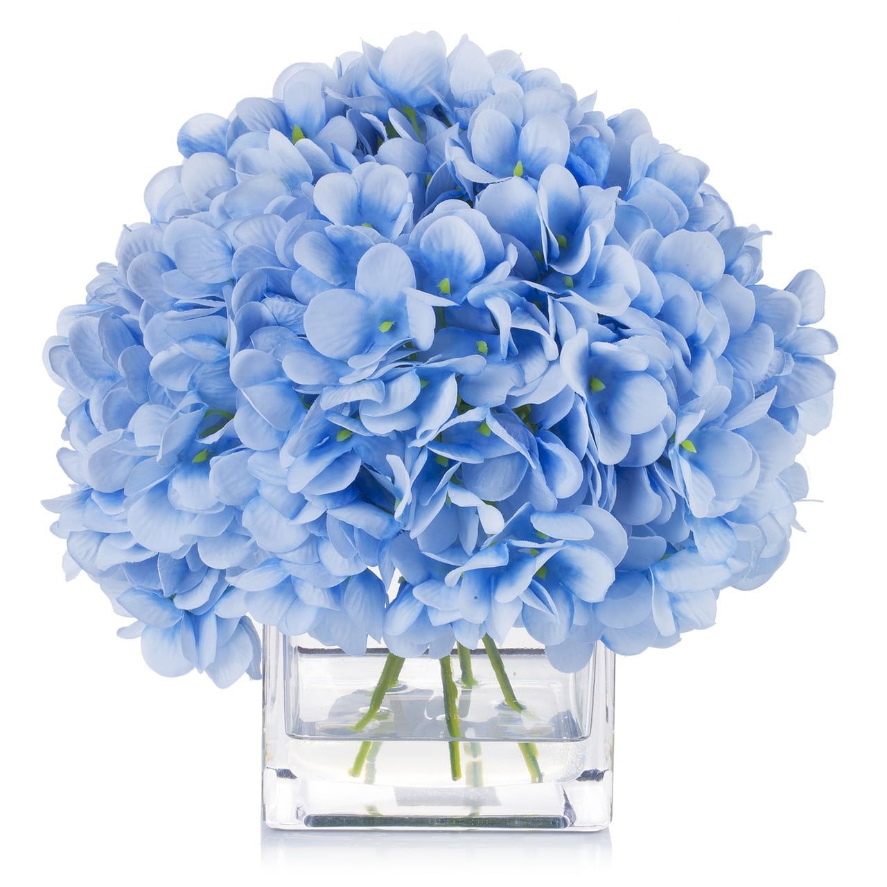 Enova Home Artificial Silk Hydrangea in Cube Glass Vase with Faux Water ...