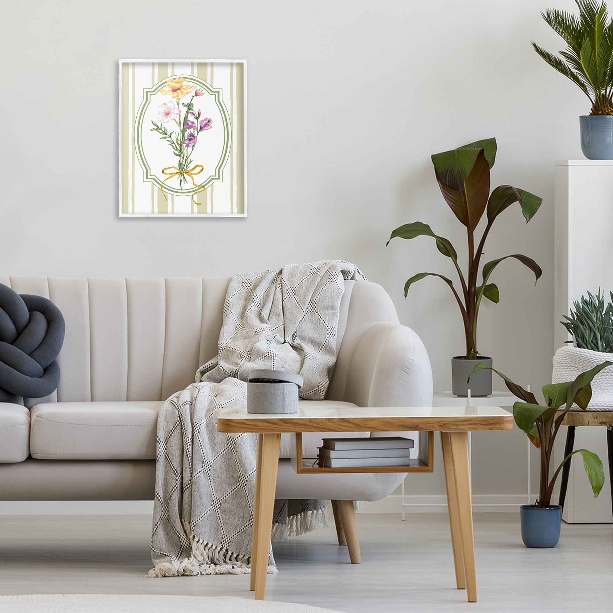 Vintage Wildflowers with Ribbon White Framed Giclee Art, design by Adonna Ebrahimi