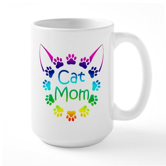 CafePress - Cat Mom Large Mug - 15 oz Ceramic Large White Novelty Mug