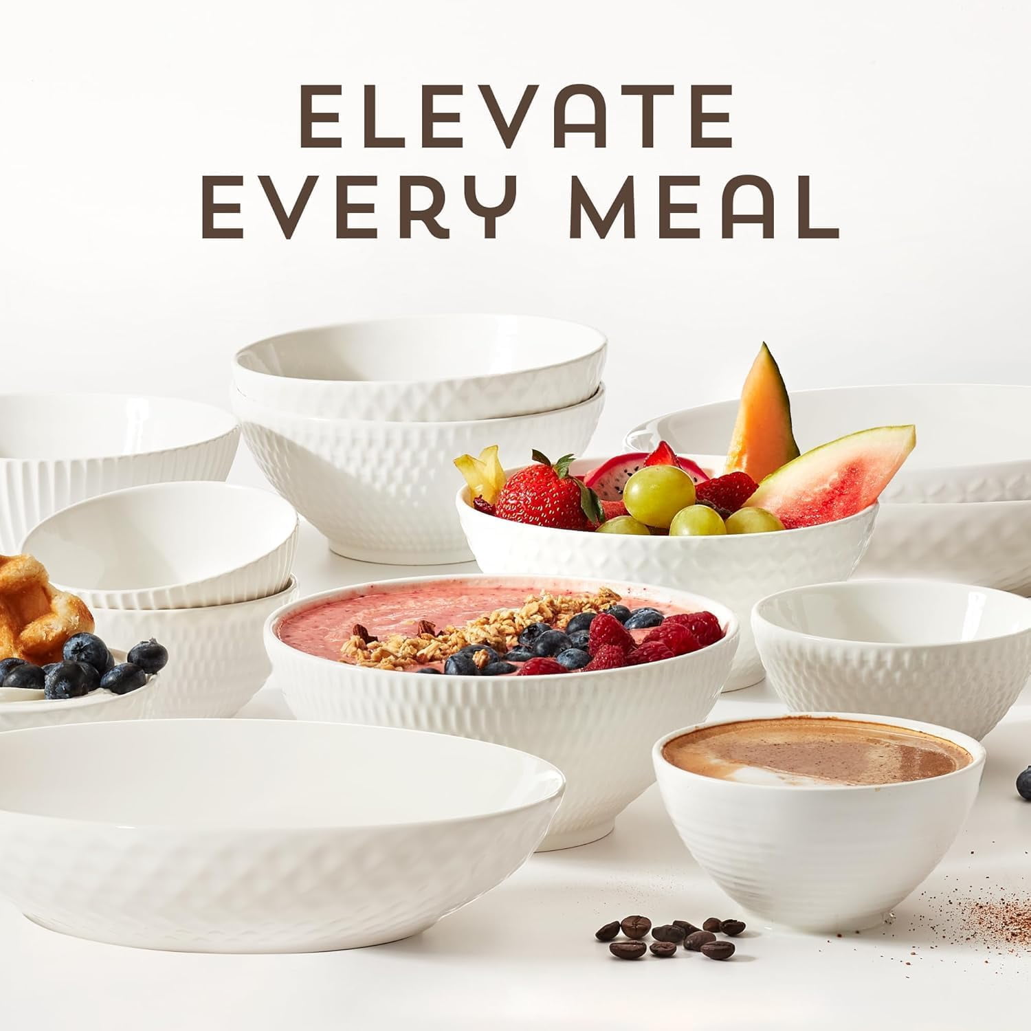 Maison Neuve Gianna 12-Piece Dinnerware Ceramic Serving Bowls Set