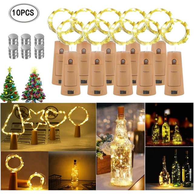 10 Pièces 20 LED 2M BouteillesLight Warm White Lumière de Bouteille de vin Lumières d'humeur