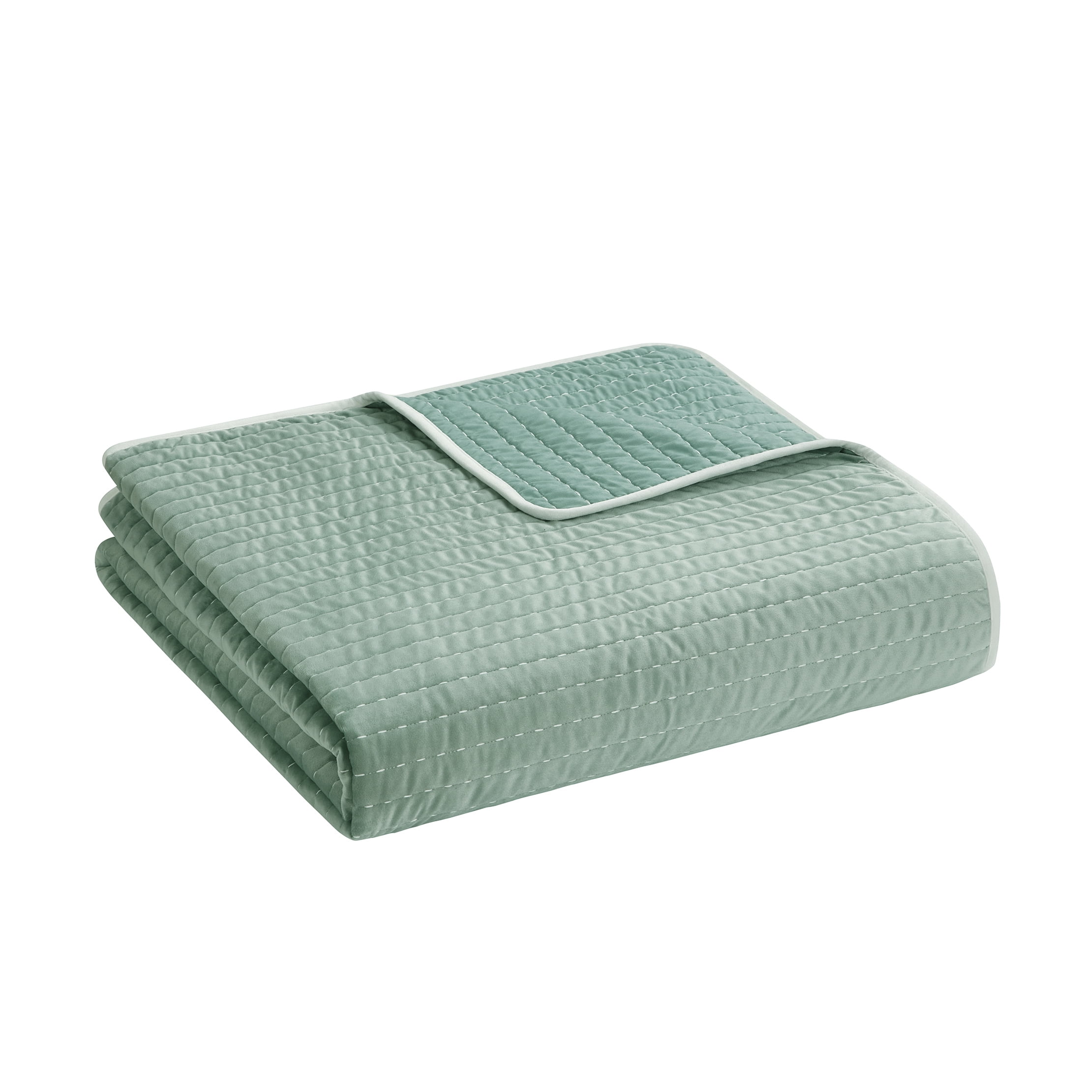 My Texas House Quinn Iceberg Green Pick Stitch Stripe Velvet 3-Piece Quilt Set, King