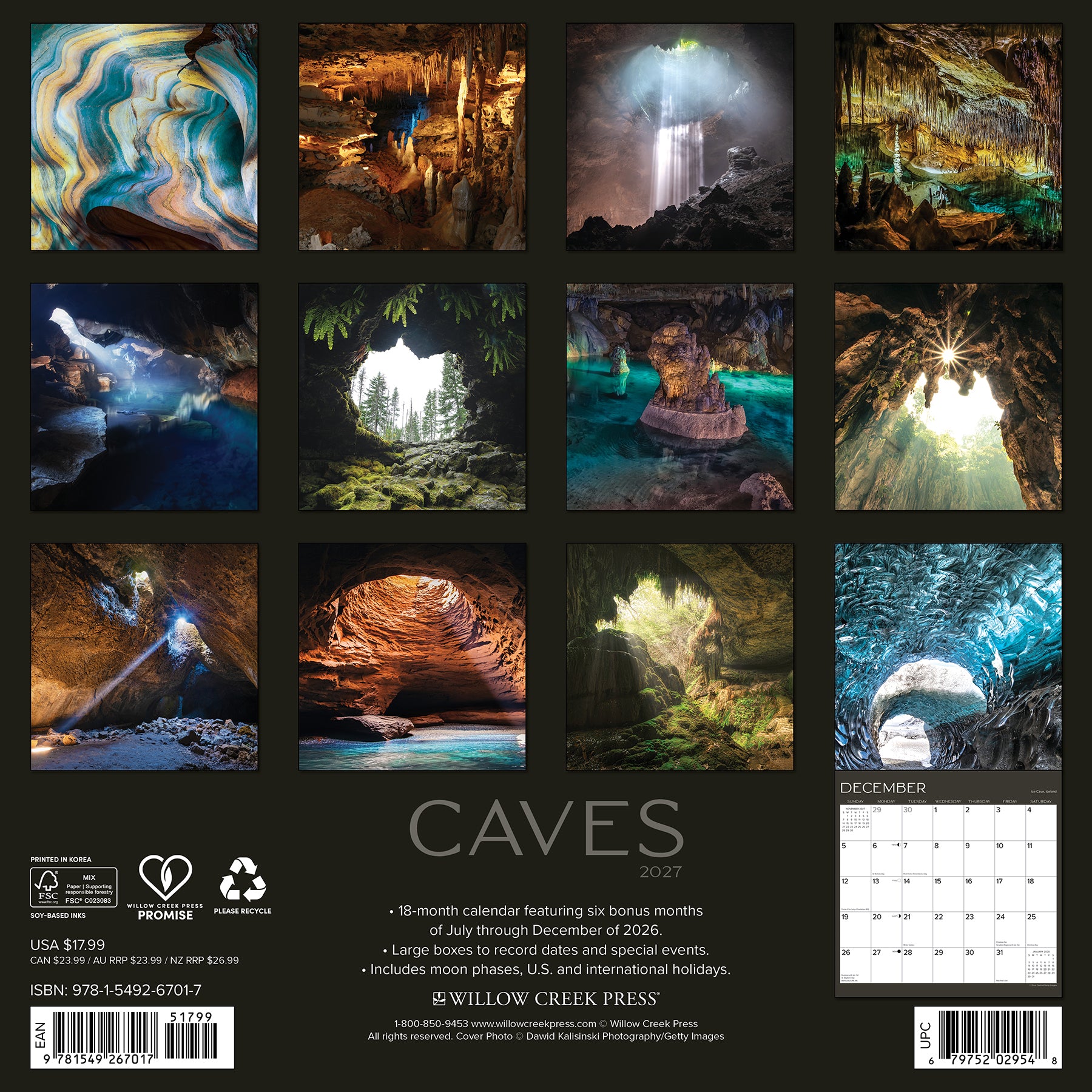 Willow Creek Press, Caves 2027 Wall Calendar