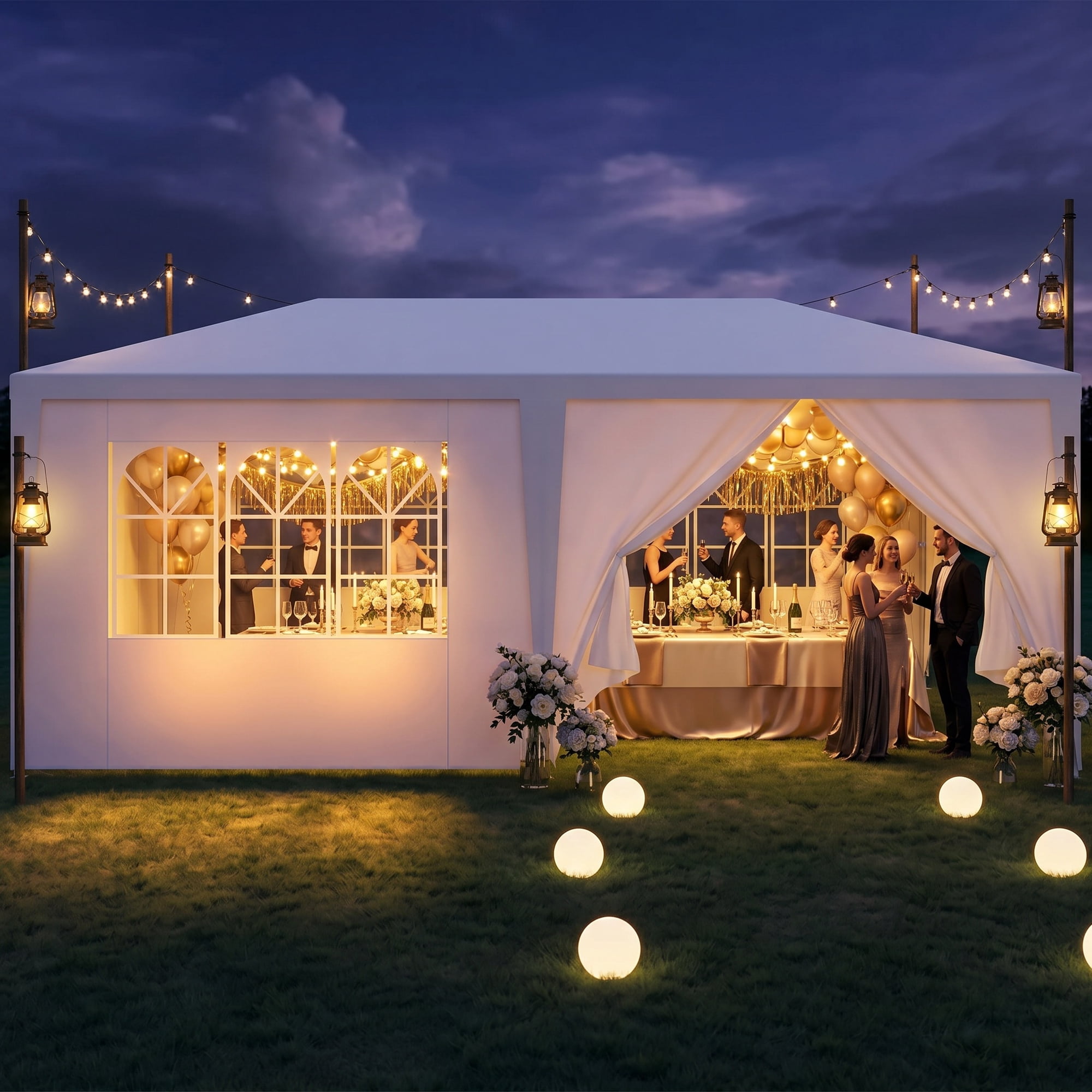 COBIZI 10x20FT Party Tent with 6 Removable Sidewalls, Waterproof Outdoor Canopy for Parties Wedding, Bbq, Patio & Camping, Events, White