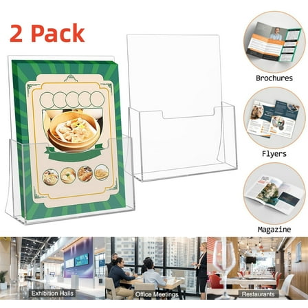 2PCS Plastic Literature Stands, Soporte Acrilico Para Folletos, Table Flyer Holder for Organizer Magazine, Booklets, Menu (9"X3"X11.5")