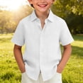 thumbnail image 2 of GiLiling Boys Button Down Shirt Cotton Short Sleeve Shirt Solid Summer Beach Shirt with Pocket (White, 13-14 Years), 2 of 8