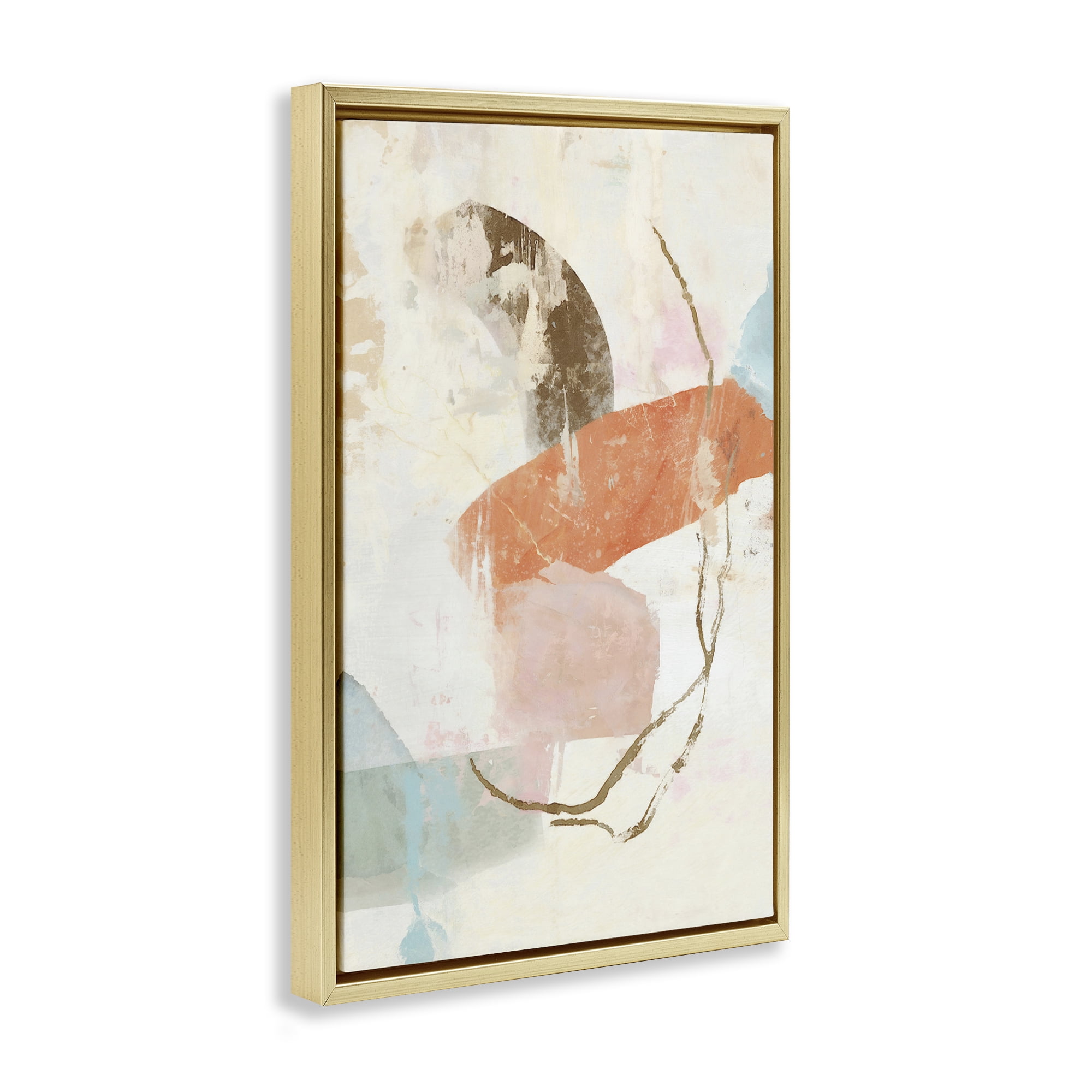 Stupell Industries Rustic Abstract with Orange Accent Abstract Painting Gold Floater Framed Canvas Art Print Wall Art, 21 x 31