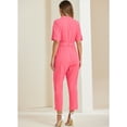 thumbnail image 4 of DARING DIVA Women's Button Up Tie Waist Jumpsuit with Pockets L Watermelon Red, 4 of 6