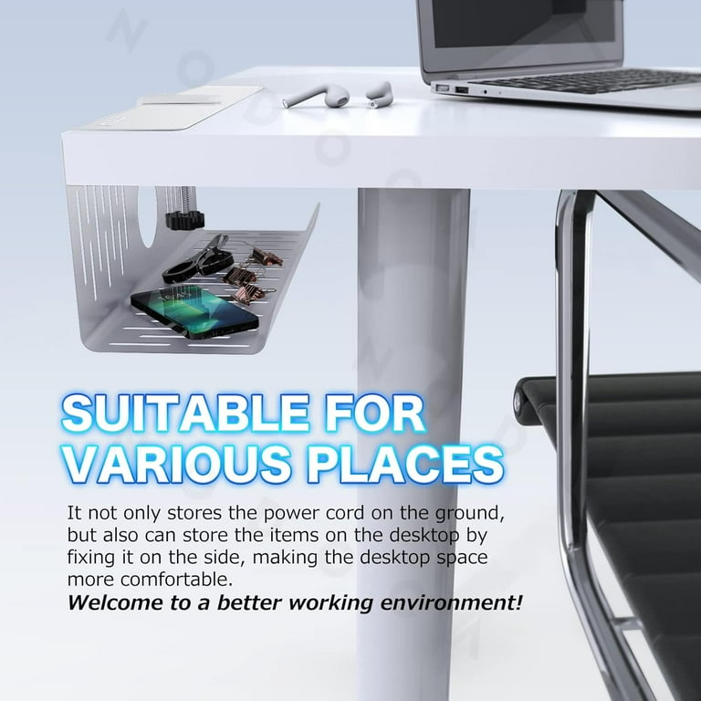 Under Desk Cable Management Tray - 2 Layer Wire Organizer With Clamp, No Drill Needed (Black)