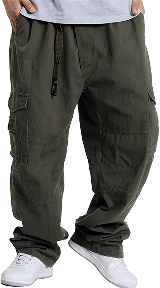 PIKADINGNIS Mens Baggy Cargo Pants Casual Loose Fit Elastic Waist