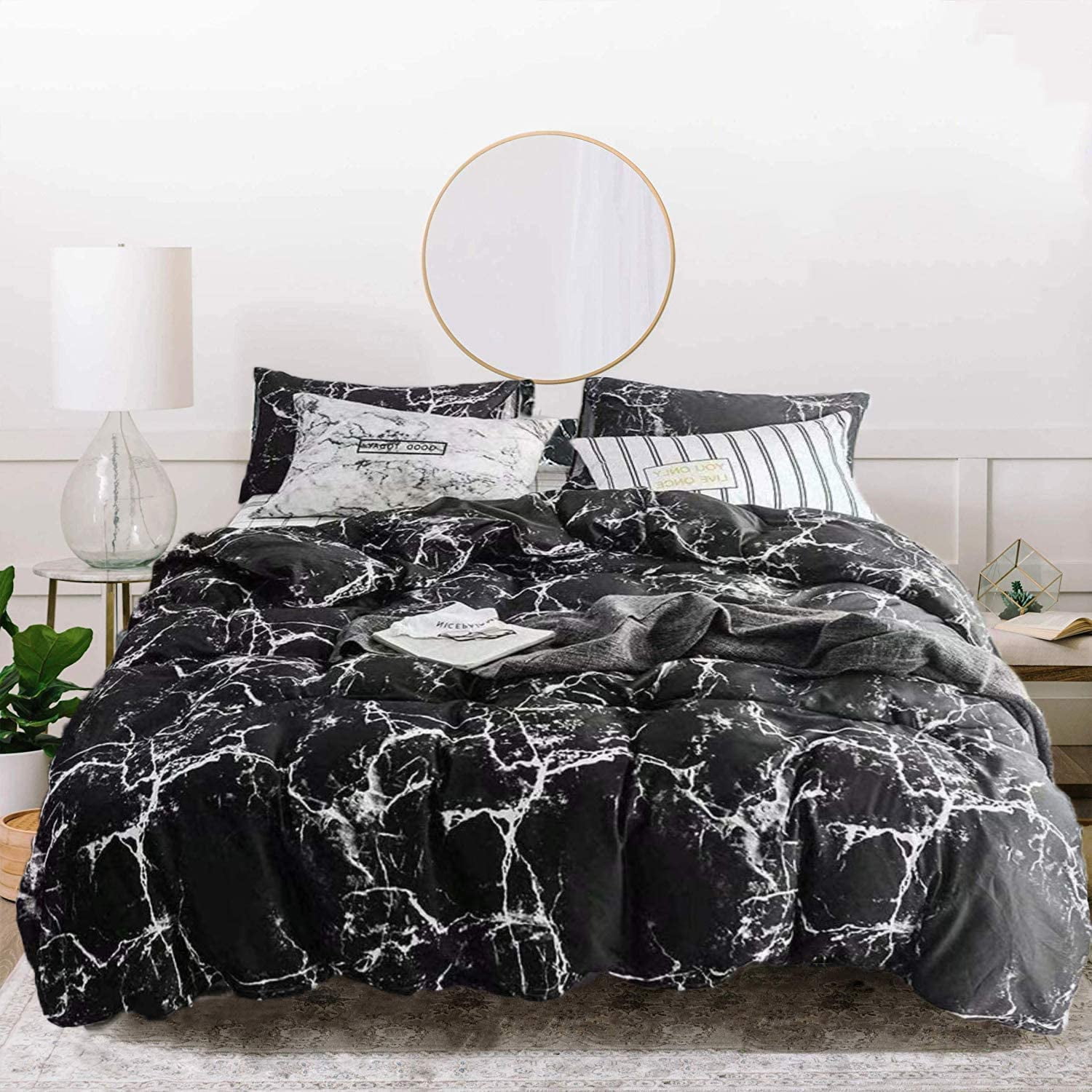 Marble Comforter Set Queen Black Marble 