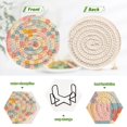 thumbnail image 4 of Yayeee 6 PCS Drink Coasters with Holder Set Woven Absorbent Round Tabletop Hot Pad, Pink Floral, 4 of 7