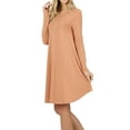 thumbnail image 4 of Women Long Sleeve Round Neck A-Line Pleated Knee Length Tunic Dress with Side Pockets (Dusty Teal, 2X), 4 of 4