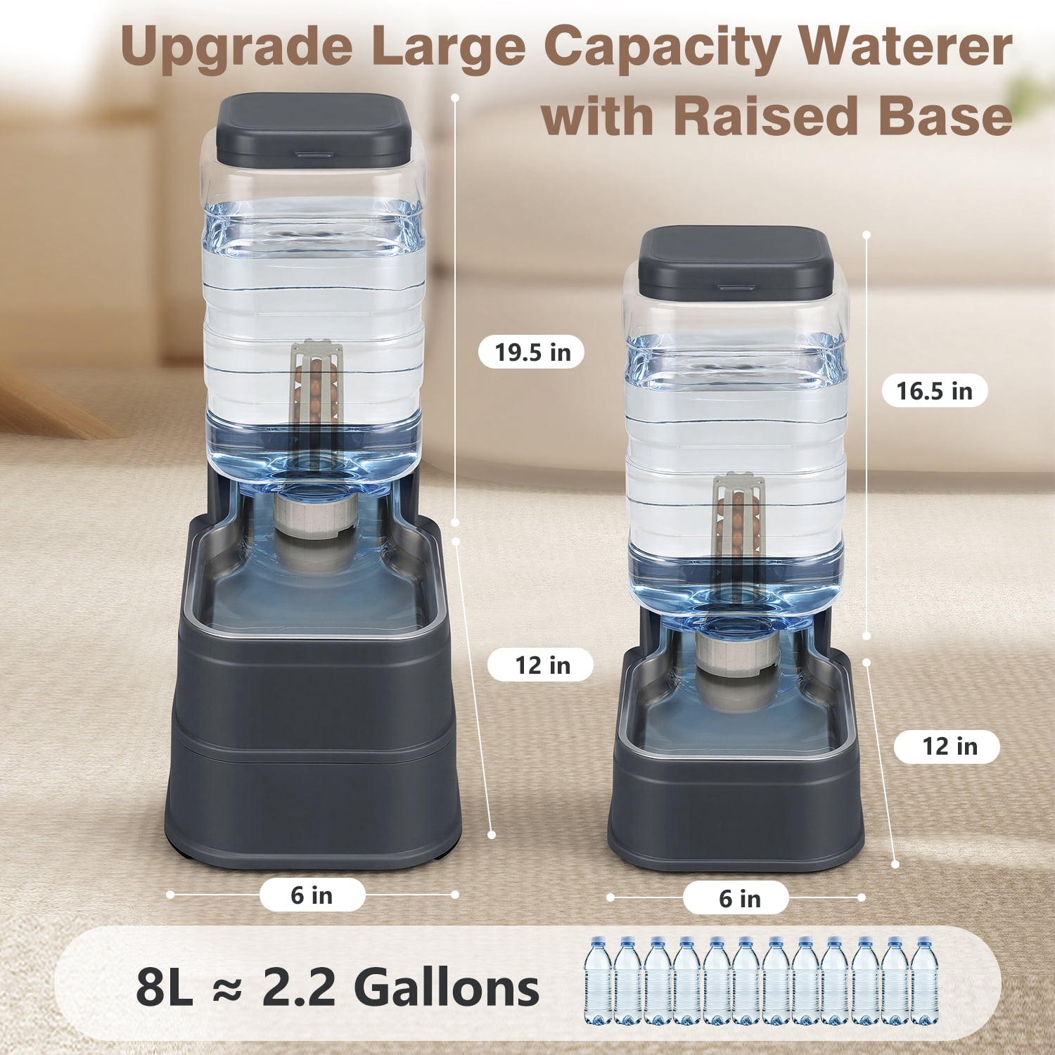 2.2 Gallon Dog Automatic Water Dispenser Cat Gravity Waterer Feeder with Filter Ice Pack
