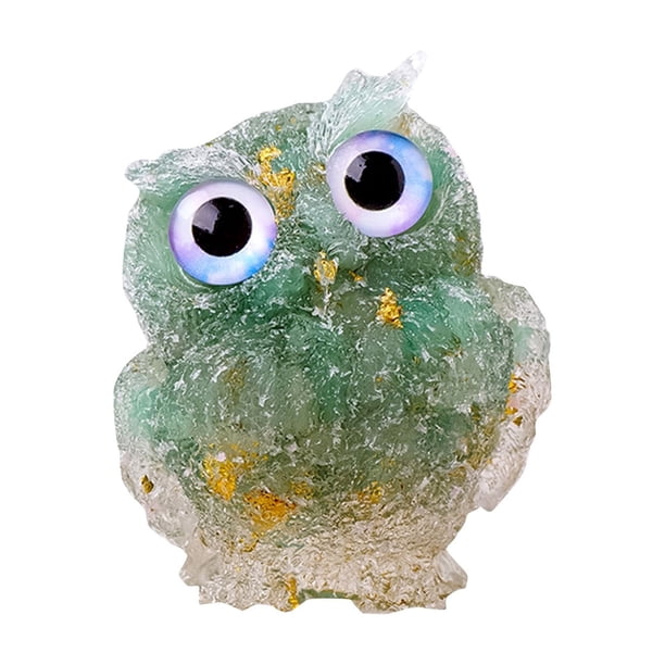 ¡Campaña con descuento!Adornos de búho que gotean de grava de cristal Natural, artesanías de resina, regalos de decoración del hogar, decoración de búho