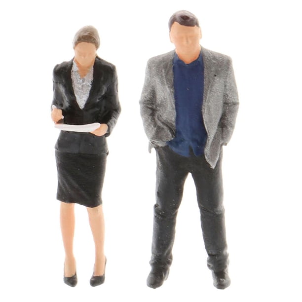 2 Piezas 1/64 Pintadas de Simulación Masculina Modelos Secretaria Y Jefe Gris