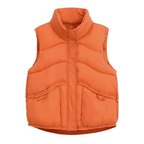 EQWLJWE Women's Outerwear Puffer Vests Sleeveless Cropped Puffer Jacket Lightweight Coat with Pockets Lightweight Vest for Women