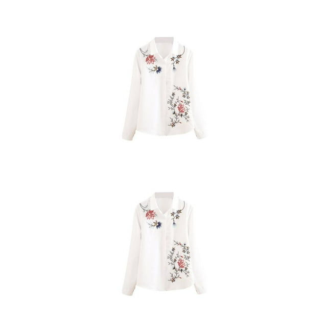 Camisa de mujer Sonducket blanca de moda de manga larga Flor vintage L 1522