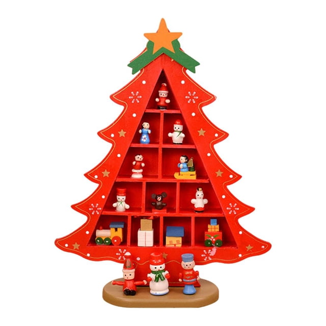 Abbracc Christmas Tree Decorations with Compartments 3D Wood for Fireplaces Kids Big Big Grid Red