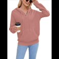 thumbnail image 2 of Sudadera de Lana Extragrande con Capucha y Colores Contrastantes para Mujer, de Punto, con Cuello en V, Informal, con Bolsillos Rosa L, 2 of 9