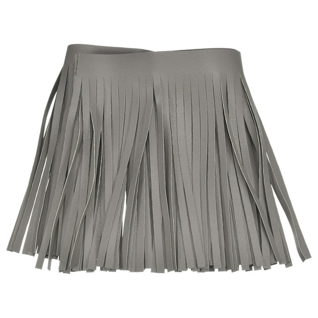 Unique Bargains 2 Yards 6 Inch Faux Leather Fringe Trim Tassel Fringe for Sewing, Gray