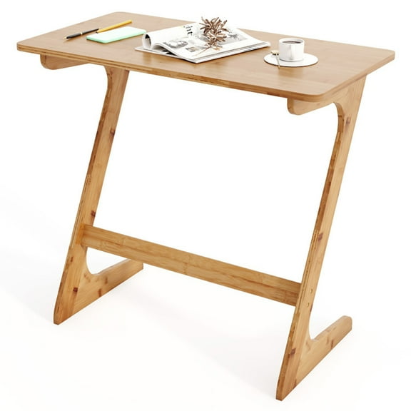 Spaco Bamboo Z-Shaped Spacious Sofa Side Table with Space-Saving Tabletop, End Table, Natural