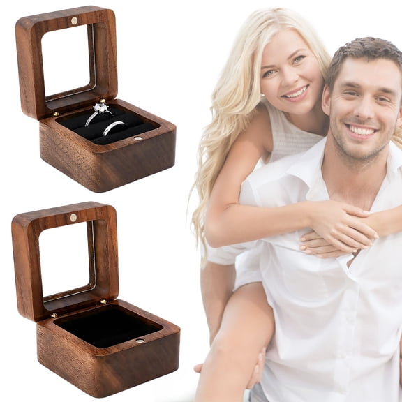 Ring Box,Wood Engagement Rings Box Proposal Ring Box Walnut Storage Wooden Box Promise Rings & Wedding Bands Rustic Jewelry Box for Mr and Mrs Wedding Day(D)