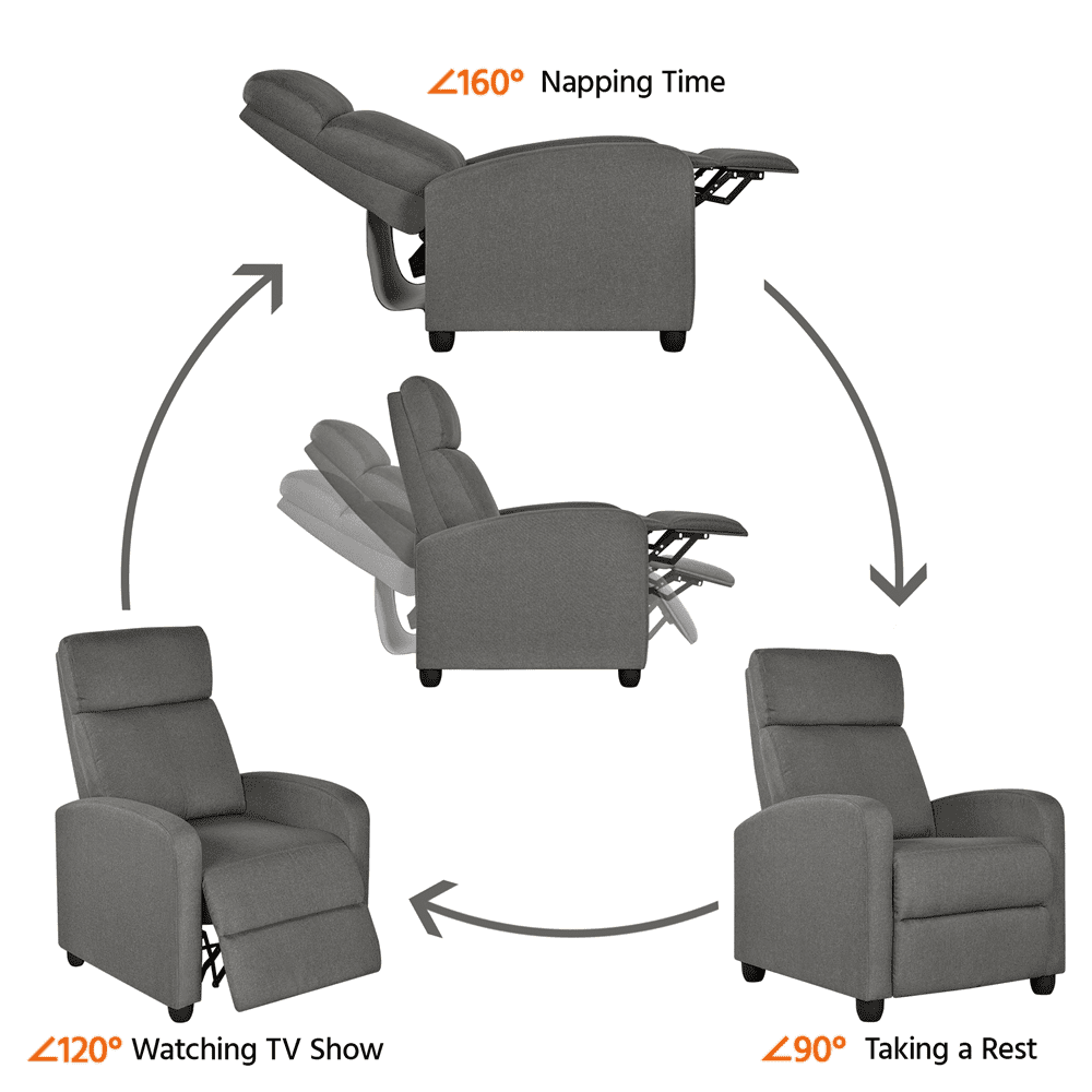 Yaheetech 2pcs Modern Fabric Upholstered Recliner Chair with Pocket Spring for Home,Gray