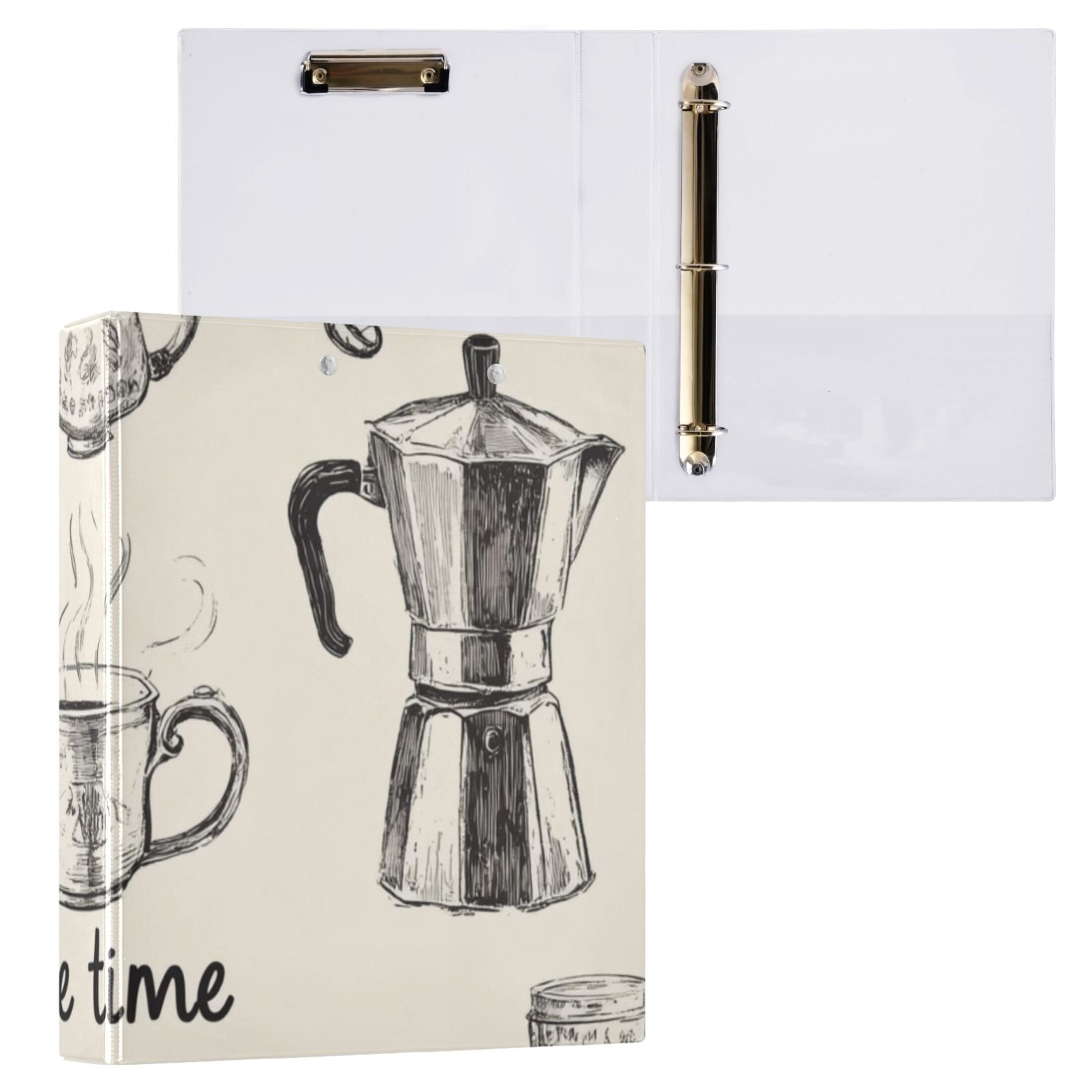 Vintage Coffee Time 3 Ring Binders 1.5 inch Hardcover File Folders with Interior Pockets A4 Size Organizer for School Office Hospital
