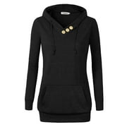 VOIANLIMO Women's Casual Sweatshirts Long Sleeve Button V-Neck Pockets Pullover Hoodies S-2XL