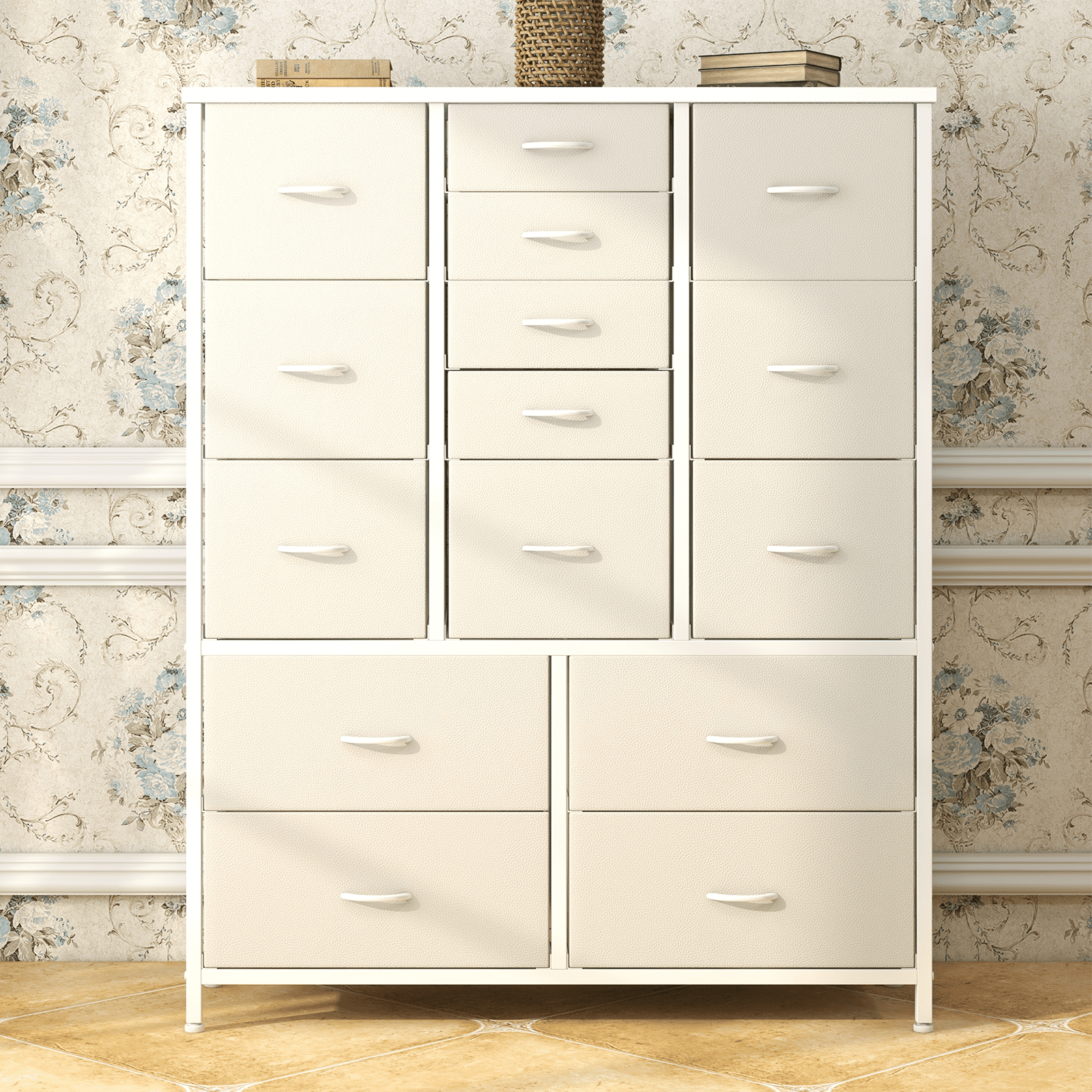 Towallmark 48" H Tall Dresser with 15 Drawers Dressers for Bedroom Fabric Storage Dresser & Chest of Drawers(White)