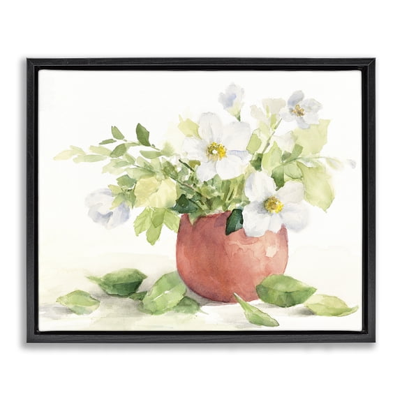 Stupell Industries White Anemones in Copper Vase Black Framed Floater Canvas Wall Art, design by Lanie Loreth