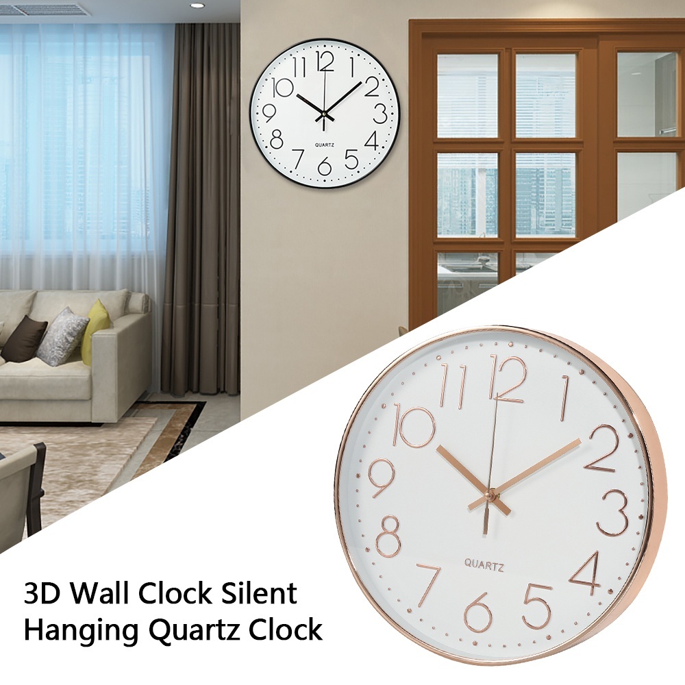 HOTBEST 3D 12 inch Wall Clock Silent Hanging Quartz Clock Bedroom